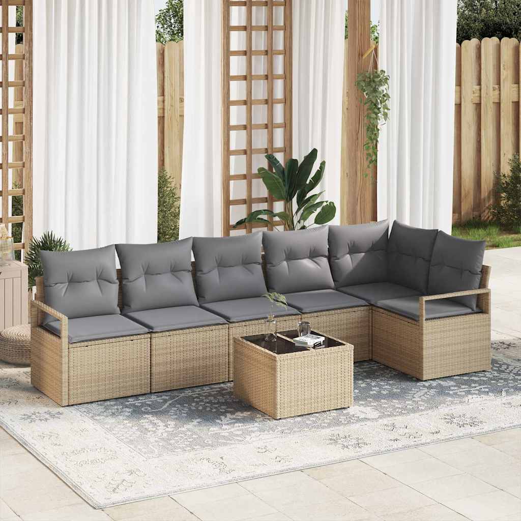 Garten-Sofa-Set mit Kissen 7 pcs Beige und Hellgrau